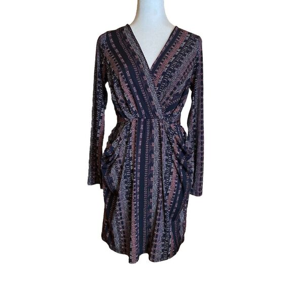 BCBGeneration Printed Long Sleeve Black Wrap Dress Size for XS - Picture 1 of 8